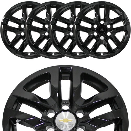 4 fits 2019-24 SILVERADO 1500 SUBURBAN 18" Black Wheel Skins Hub Caps Rim Covers - Picture 1 of 12