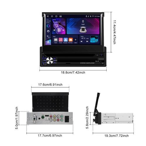 Android 15 4+64GB 1Din Autoradio mit 7" Flip-out Bildschirm BT Carplay GPS Navi - Bild 20 von 24