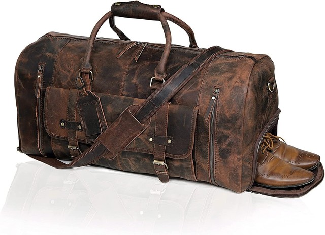 24 Inch Genuine Leather Duffel | Travel Overnight Weekend Leather Bag | Sports 24 Inch Genuine Leather Duffel | Travel Overnight Weekend Leather Bag | Sports