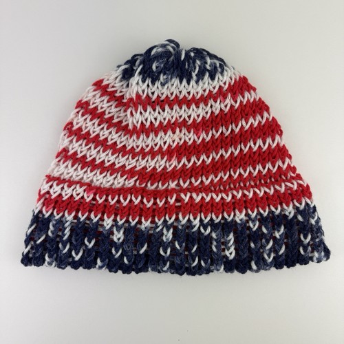 USA Handmade Womens Hand Knit Beanie Hat Cap 4th Of July Patriotic American Flag
