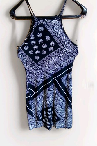 Black And White Patterned Stretchy. Strappy Dress - Picture 1 of 5