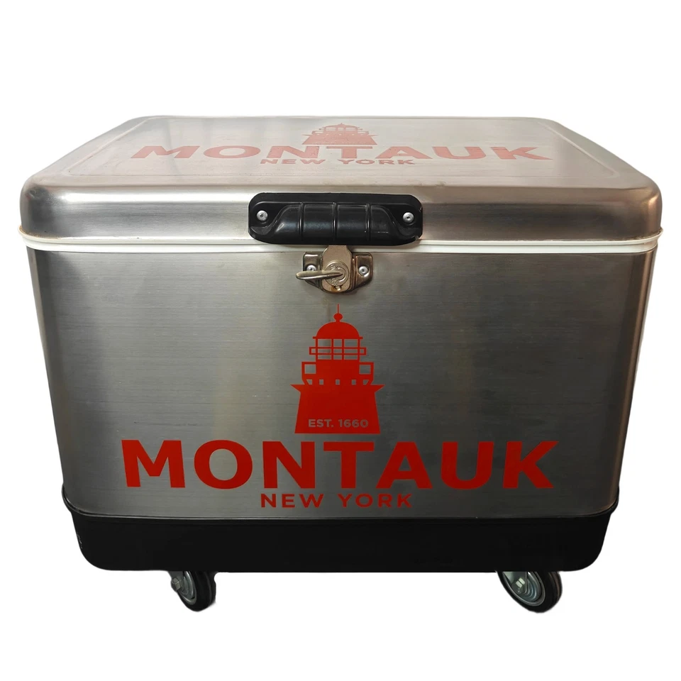 Cofre de hielo de acero inoxidable 54Qt con mango retráctil y ruedas para exterior Foto 3 de 4