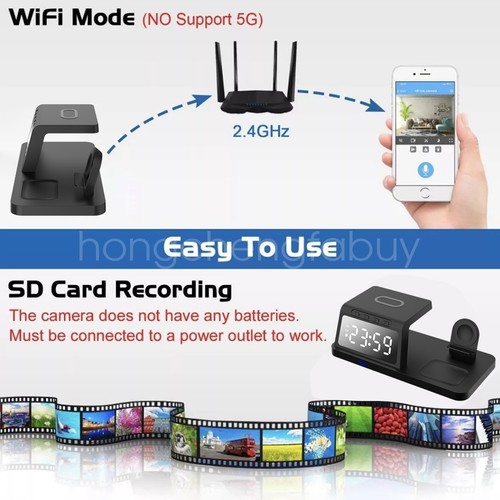 Wireless Charger Charging Stand Dock For iPhone Wifi DVR Video with Clock - Photo 12 sur 20
