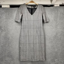Banana Republic Womens Black White Plaid V-Neck Sheath Dress Size 4 Short Sleeve