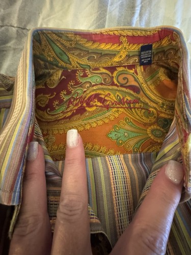 Camicia Robert Graham a righe con bottoni e polsini infradito paisley taglia 2XL. - Foto 9 di 10