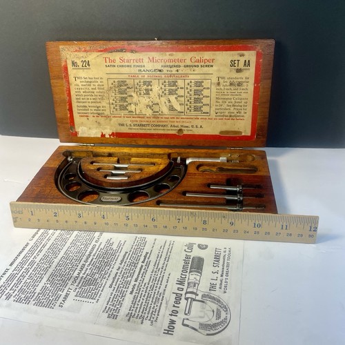 Starrett No. Juego de pinzas de 224 micrómetros AA - Herramienta de precisión de rango de 0-4" EE. UU. DE COLECCIÓN-2 - Imagen 16 de 21