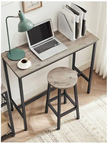 Bar Table Stool Set 2 Chair Seats Wood Top Industrial Kitchen Dining Breakfast - Picture 7 of 10