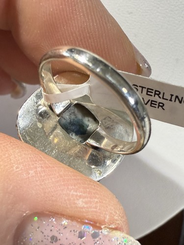 Anillo de jaspe K 2 de plata de ley 925 tamaño ~ 7,5, piedra azul blanca, granito - Imagen 3 de 4