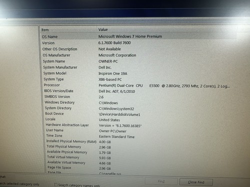 Dell Inspiron One 19 All-in-One 19” Pentium E5500 4GB RAM Windows 7 - Picture 3 of 15