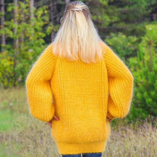 SuperTanya gelber flauschiger Mohair Pullover Ripppullover, versandfertig, Gr. XL - Bild 4 von 8