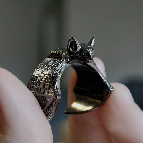 Anillos de murciélago negros vintage de Halloween moda punk anillo de murciélago ajustable - Imagen 16 de 21
