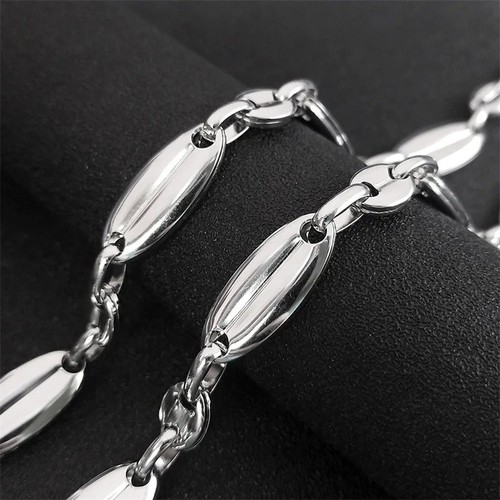 Big Coffee Bean Link Chain Necklace Silver Colour Hip Hop Jewelry for Men Women - Picture 3 of 6