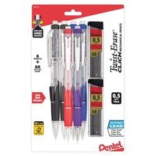 Pentel Twist-Erase Click Mechanical Pencil (0.5mm), 6 Pack with 2 Pack of Lead R
