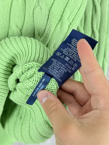 Polo Ralph Lauren Cable Knit Jumper Green V-Neck Sweater Preppy Womans Size M - Picture 11 of 11