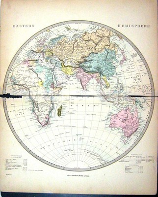 Antiker Druck Osthalbkugel Egge Karte 1880 Europa Afrika Indien China 19.