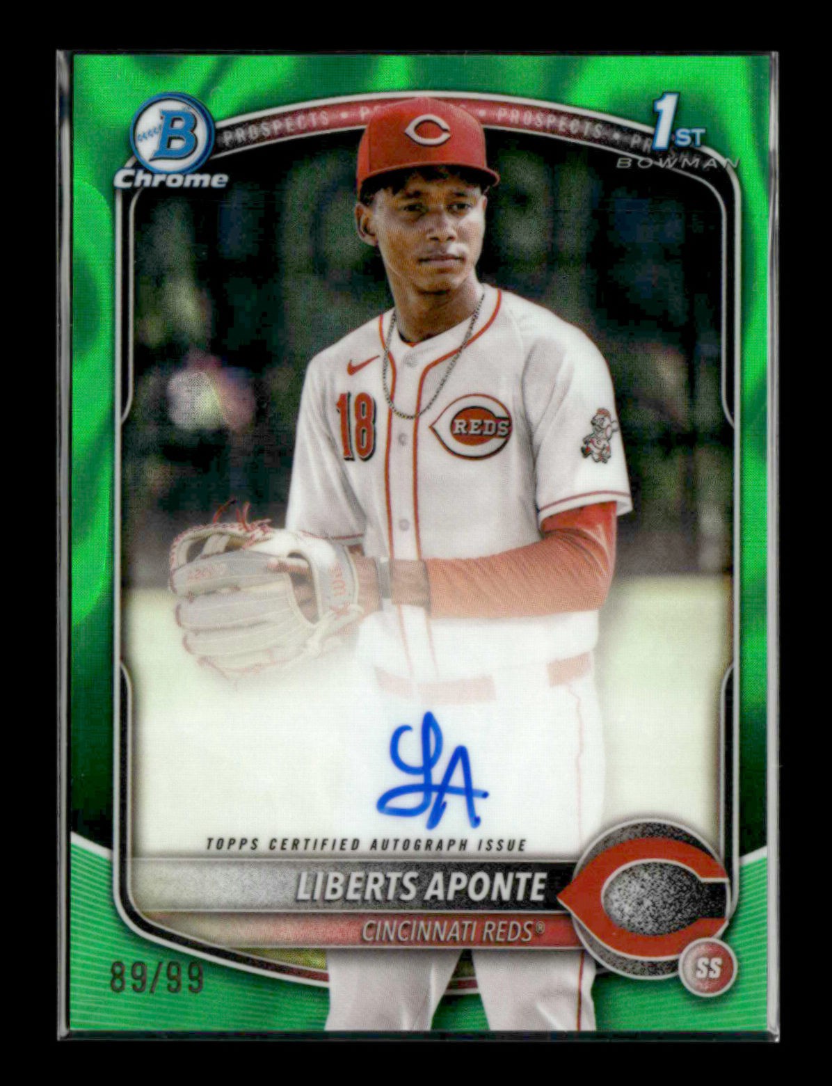 Liberts Aponte 2025 Bowman Chrome 1st Bowman Prospects Auto Green Lava 89/99