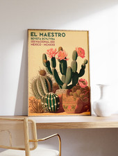Vintage Mexican Cactus Poster Colorful Floral Latin Wall Art