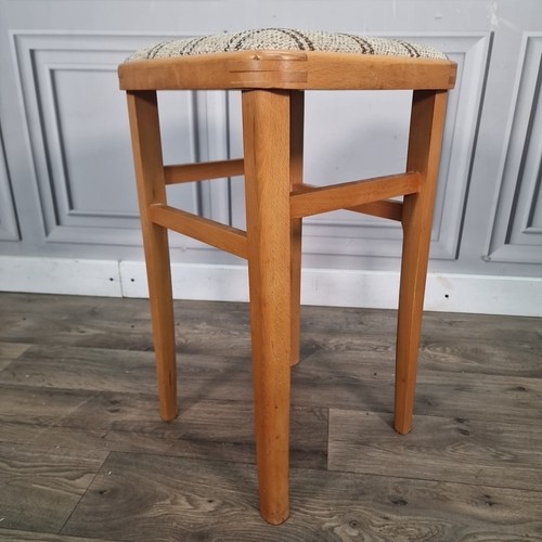 Single Vintage Retro Solid Wooden Mid Century Modern Fabric Kitchen Stool Seat - Picture 2 of 24