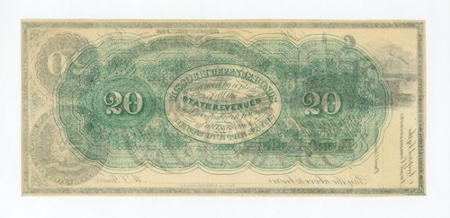 1860's Cr.21A $20 The State of MISSOURI "Missouri Defence Bond" Note - Picture 2 of 2