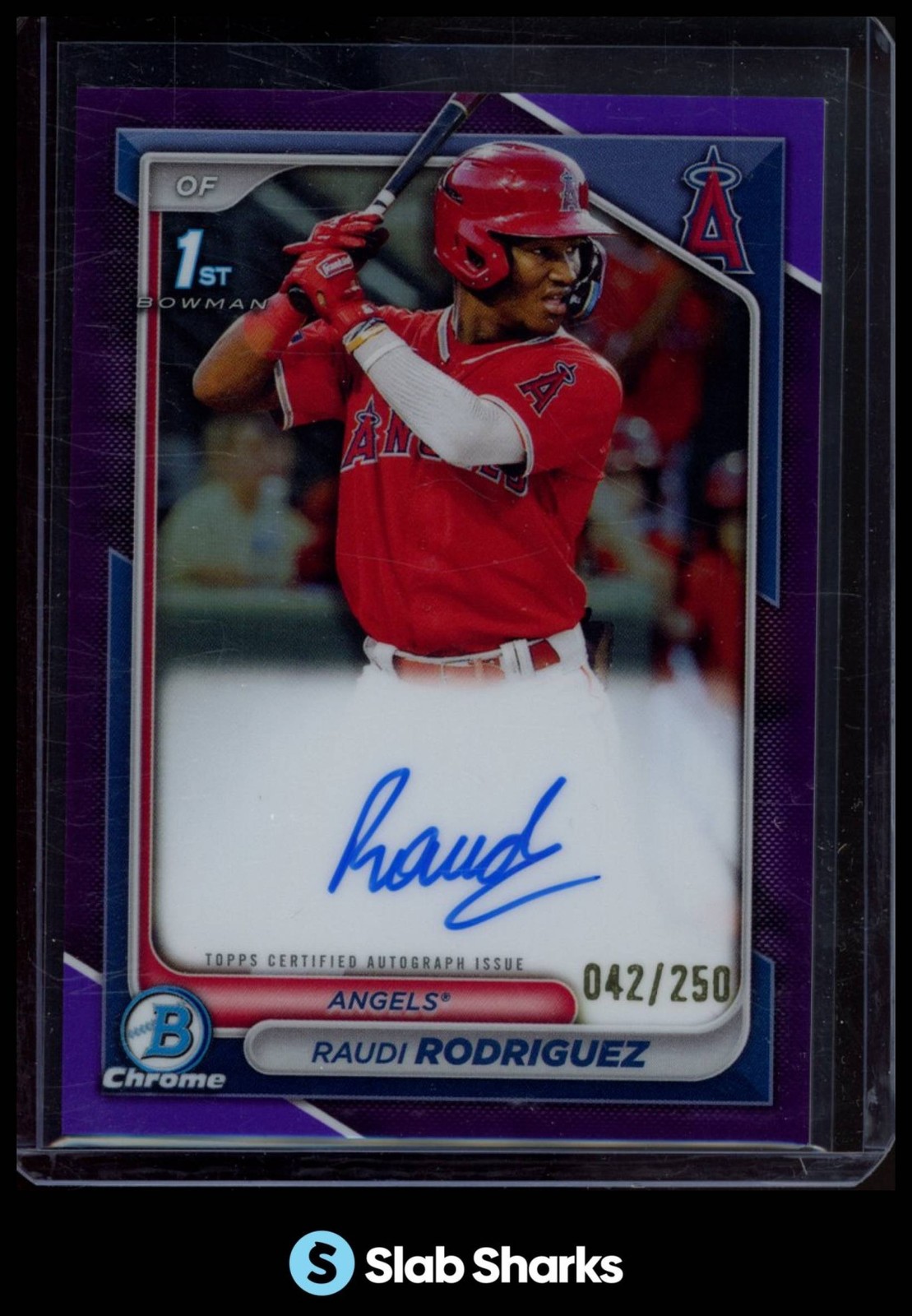 2024 BOWMAN CHROME RAUDI RODRIGUEZ AUTO PURPLE REFRACTOR 1ST PROSPECT /250