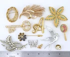 Vintage TRIFARI + Monet Sarah Coventry Brooch Jewelry Lot Gold Silver Modernist