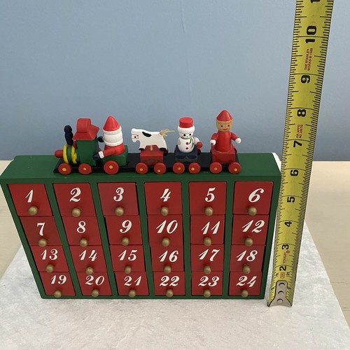 Wooden Advent Calendar Box 24 Drawers Red Green White Train Snowman Santa - Picture 22 of 24