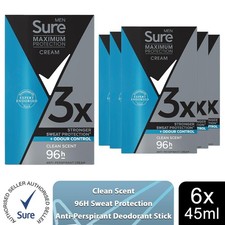 Image of Sure Men Maximum Protection Clean Scent Anti-Perspirant Deodorant, 6 Pack, 45ml