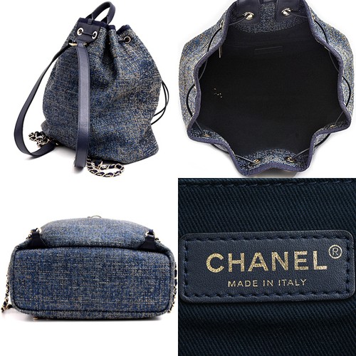 CHANEL Bag Ladies Deauville Backpack Rucksack Hemp Leather Blue CHANEL A93787 Us - Picture 2 of 10