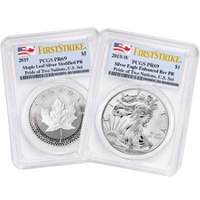 2019 Pride of Two Nations 2pc Set U.S. Set PCGS PR69 FS Dual Flag Label