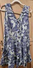 Next Blue Floral Print Linen Mix Sleeveless Tiered Dress Size 14. VGC