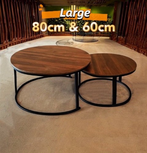 Set of 2 Nesting Coffee Table 80cm and 60cm Large Round Warm Walnut Colour Table - Picture 1 of 5