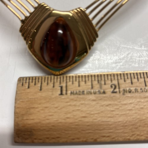 Trifari Collar V Choker Modernist Gold Tone Necklace Amber Color Teardrop Stone - Picture 20 of 20
