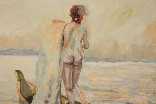 Erotische Bootsfahrt mit Akt Ölgemälde unsigniert Mitte 20.Jhd (BK6908) - Bild 6 von 10