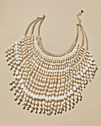 NWT ANTHROPOLOGIE JEWELRY SERAFINA DANGLING PEARL FULL NECKLINE NECKLACE GOLD PT - Picture 2 of 10