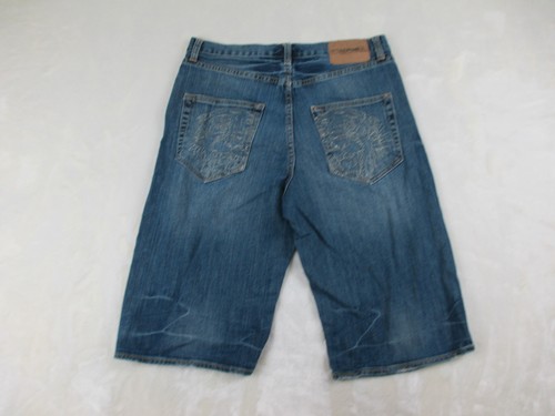 Ed Hardy Shorts Herren 32 blau Jeans Denim Y2K Hip Hop bestickt Freizeit*