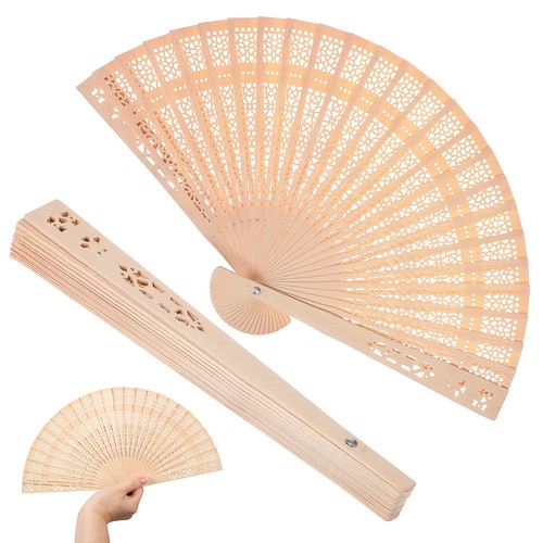  2pcs Wooden Fans Hollow Out Fans Wedding Decorative Fans Stage Performance Fan - Picture 1 of 11