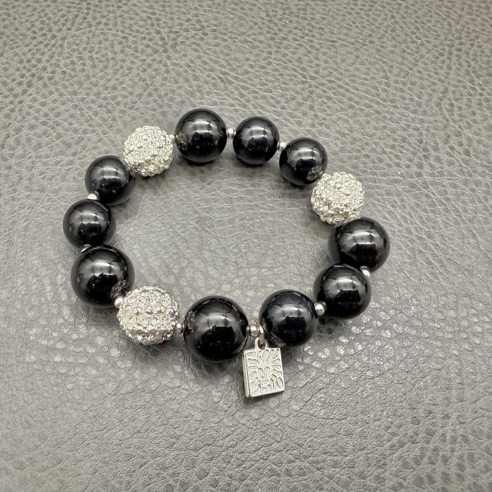 Pulsera elástica Anne Klein bola pavé de cristal plata león dije cuentas 7 pulgadas Foto 3 de 4