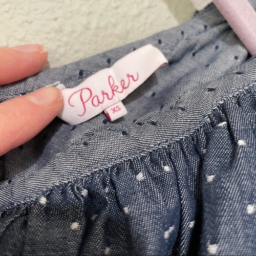 Blusa Parker Lunares Cambray Un Hombro Volantes Mujer XS Punto Suizo Azul - Imagen 4 de 8