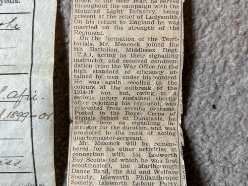 BOER WAR & WW1 MIDDLESEX REGIMENT BRITISH ARMY DISCHARGE CERTIFICATES - MEACOCK - Picture 5 of 9
