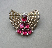 Vintage Signed MB Marcel BOUCHER PIN CLIP Ruby Red Rhinestones Fur Clip 1940s