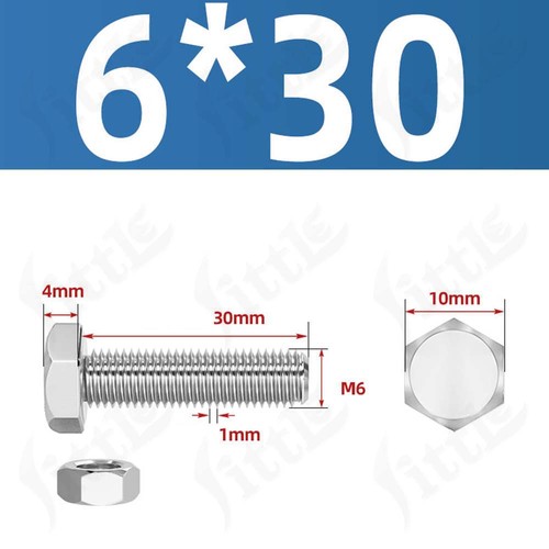 304 Edelstahl Sechskantschrauben mit Muttern M3/M4/M5/M6/M8/M10/M12/M14/M16 Schraubensatz A2-70 - Bild 77 von 247