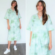 Ganni Green Poplin Watercolor Wrap Organic Cotton Midi Dress S/M