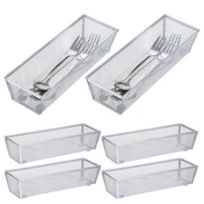 6 PCS Silver Mesh Flatware Organizer 9x3x2 Inch Metal Drawer Utensil Tray