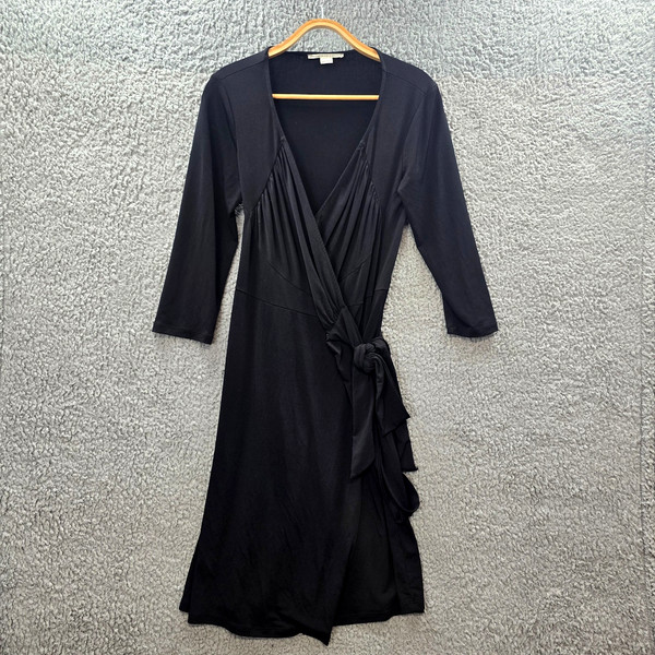 Vintage Jane Lamerton Womens Wrap Dress Size 12 Black Stretch Knit 3/4 Sleeve