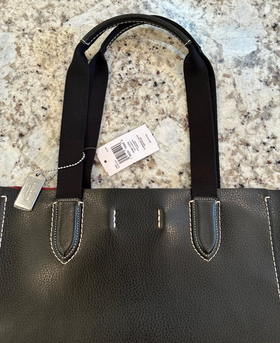 Coach Black Pebble Leather Derby Tote New with Tags Burgundy Red Interior - Picture 3 of 18