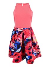 Adrianna Papell Women's Petite Printed Jersey Fit-Flare Dress (12P, Pink Multi)