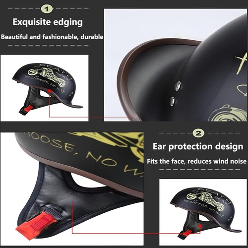 Medio casco retro para motocicleta aprobado por el DOT adulto X-grande (61-63 cm), negro mate - Imagen 4 de 8