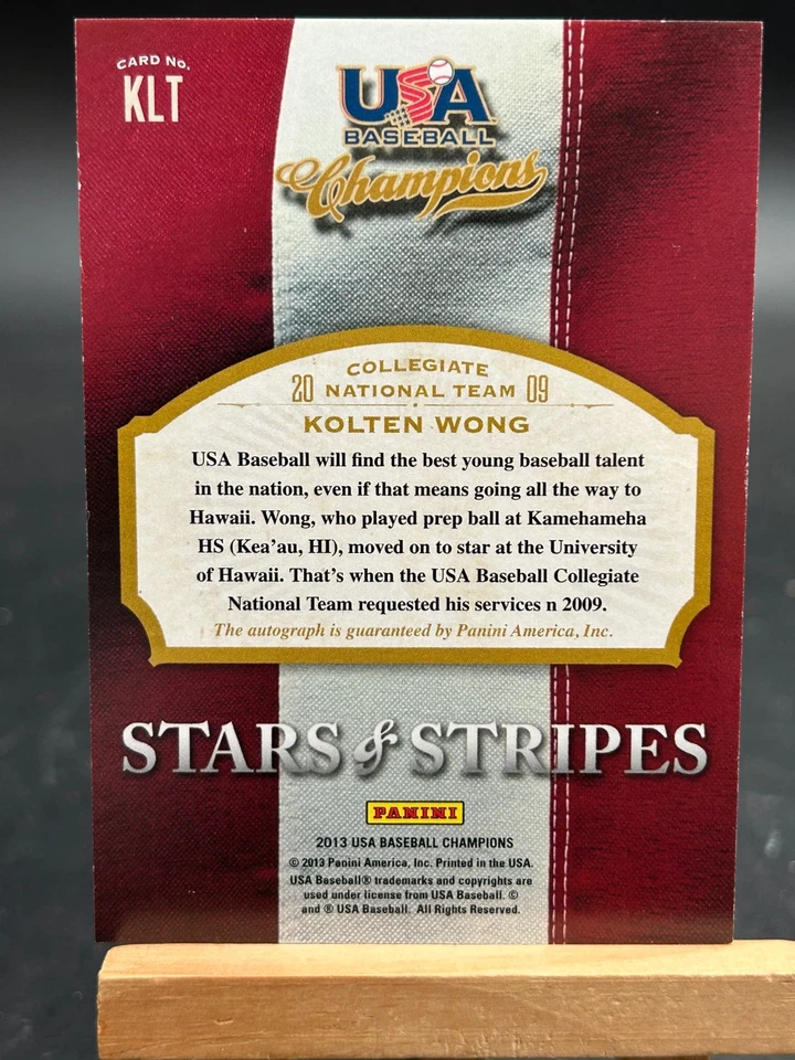 2013 USA Baseball Champions Stars & Stripes Signatures /549 Kolten Wong Auto - Image 2 of 2