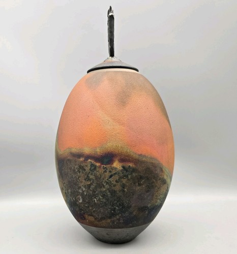 K.C. KLUG Studio Cerámica Cerámica Raku Recipiente Tapa Olla Urna 12" Katharina KC - Imagen 4 de 17