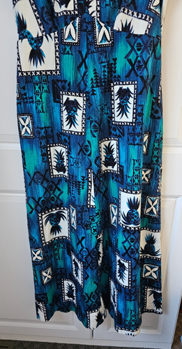 Vintage Hukilau Fashions Long Maxi Pineapple Cotton Dress Hawaiian Blue Size 16 - Picture 3 of 7